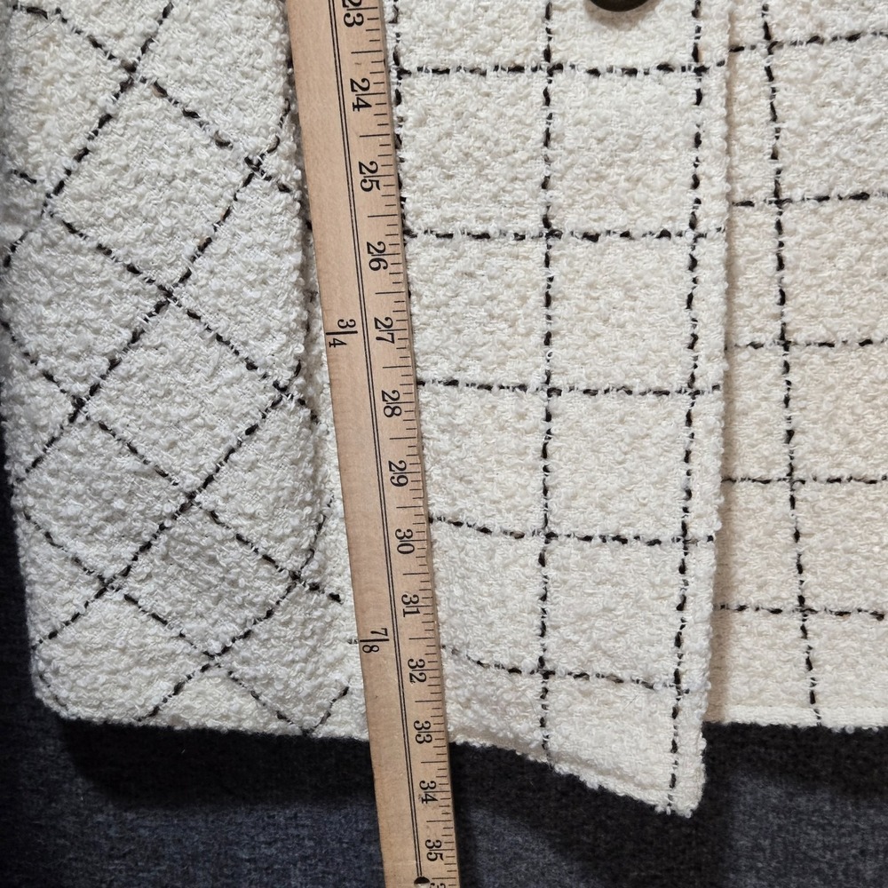Free People Women's Check Grid Long Over Coat Jacket Sz 8 Ivory / Cream - Picture 6 of 11